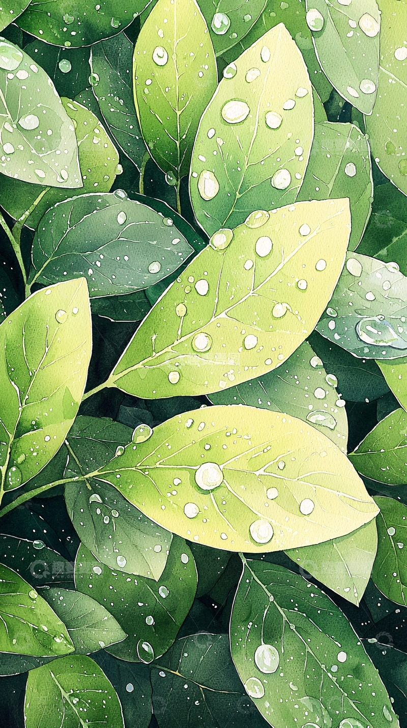 高清大图下载【趣麦麦图】雨后清新绿叶水珠壁纸