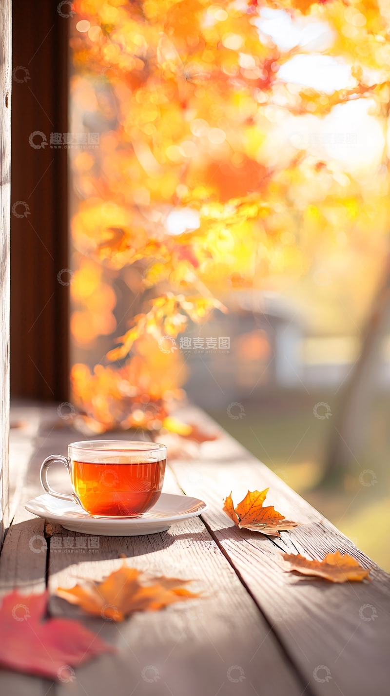 高清大图下载【趣麦麦图】秋日阳光下的茶时光