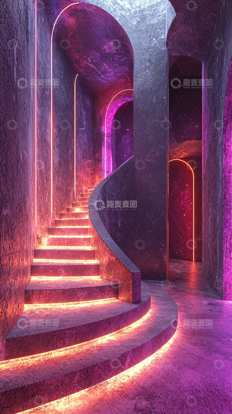 高清大图下载【趣麦麦图】霓虹楼梯幻想空间