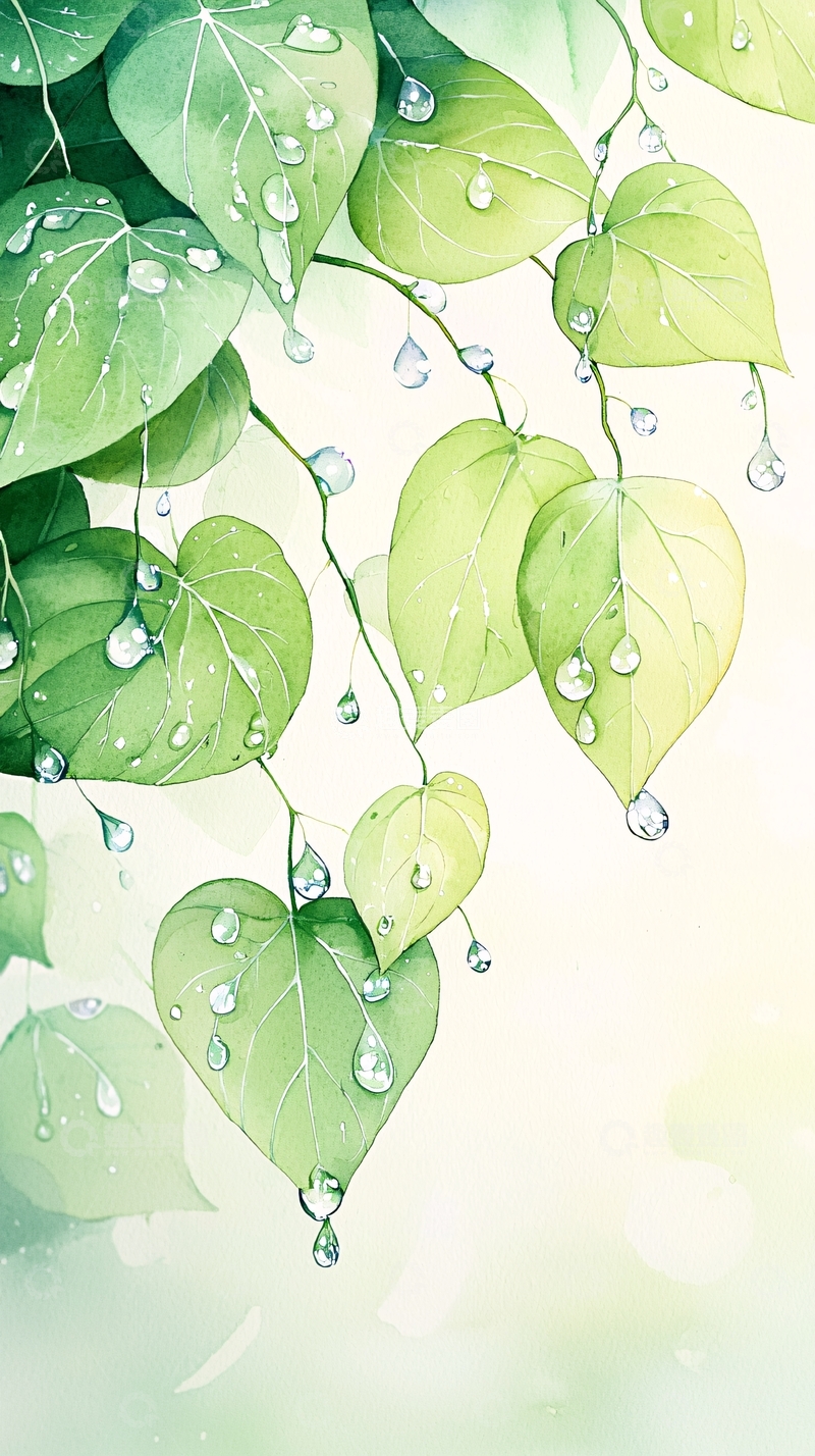 高清大图下载【趣麦麦图】雨后清新绿叶水珠背景图