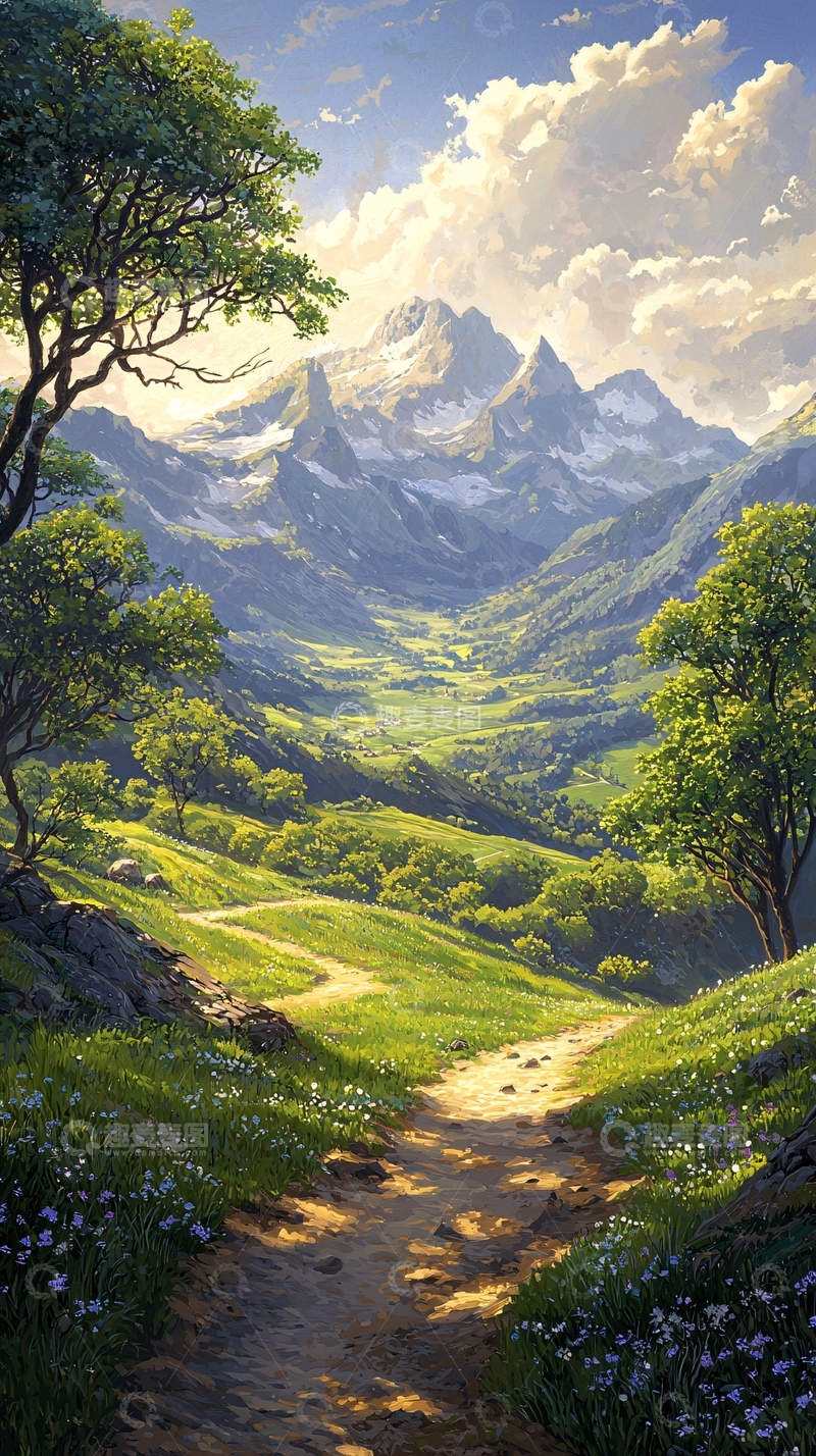 高清大图下载【趣麦麦图】山间小径与壮丽山脉