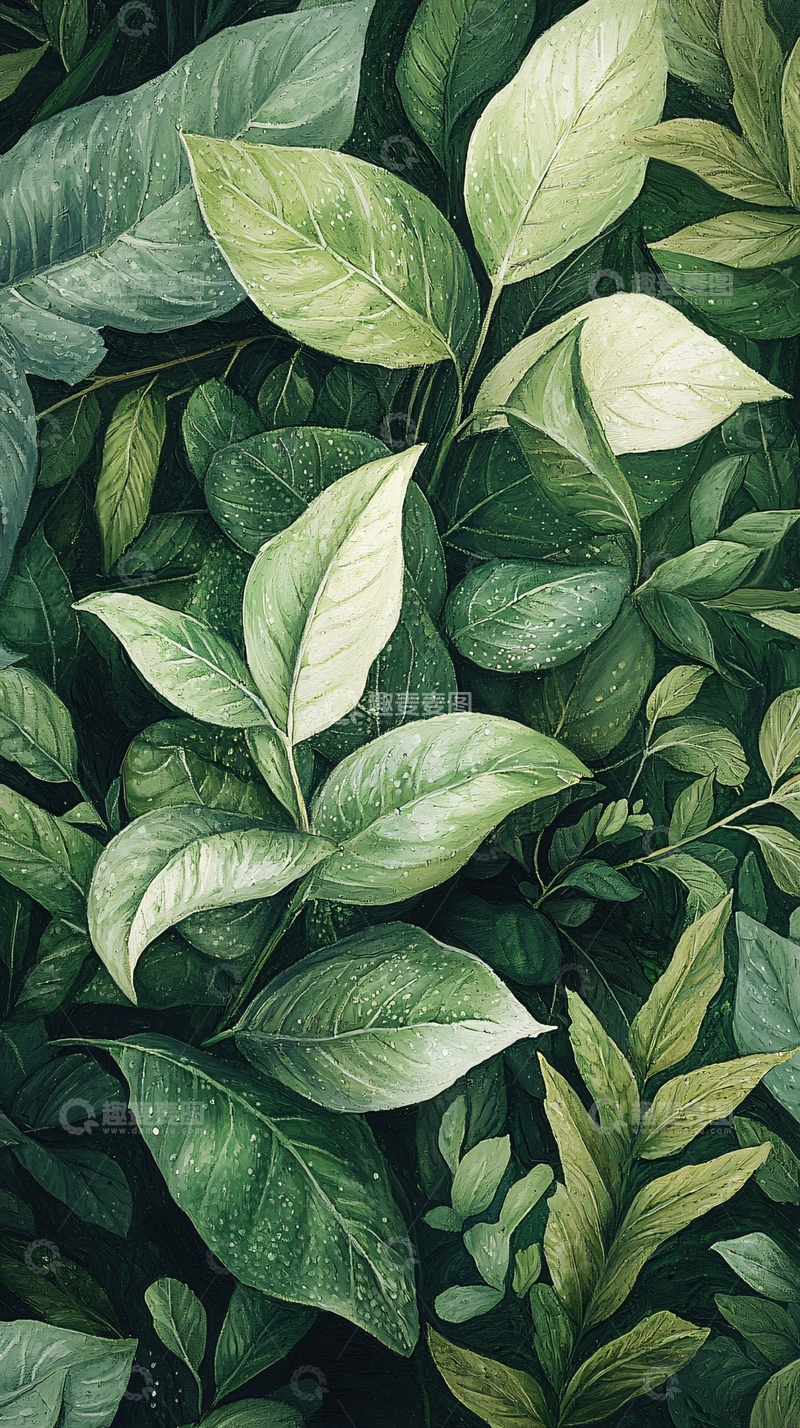 高清大图下载【趣麦麦图】雨后清新绿叶背景图