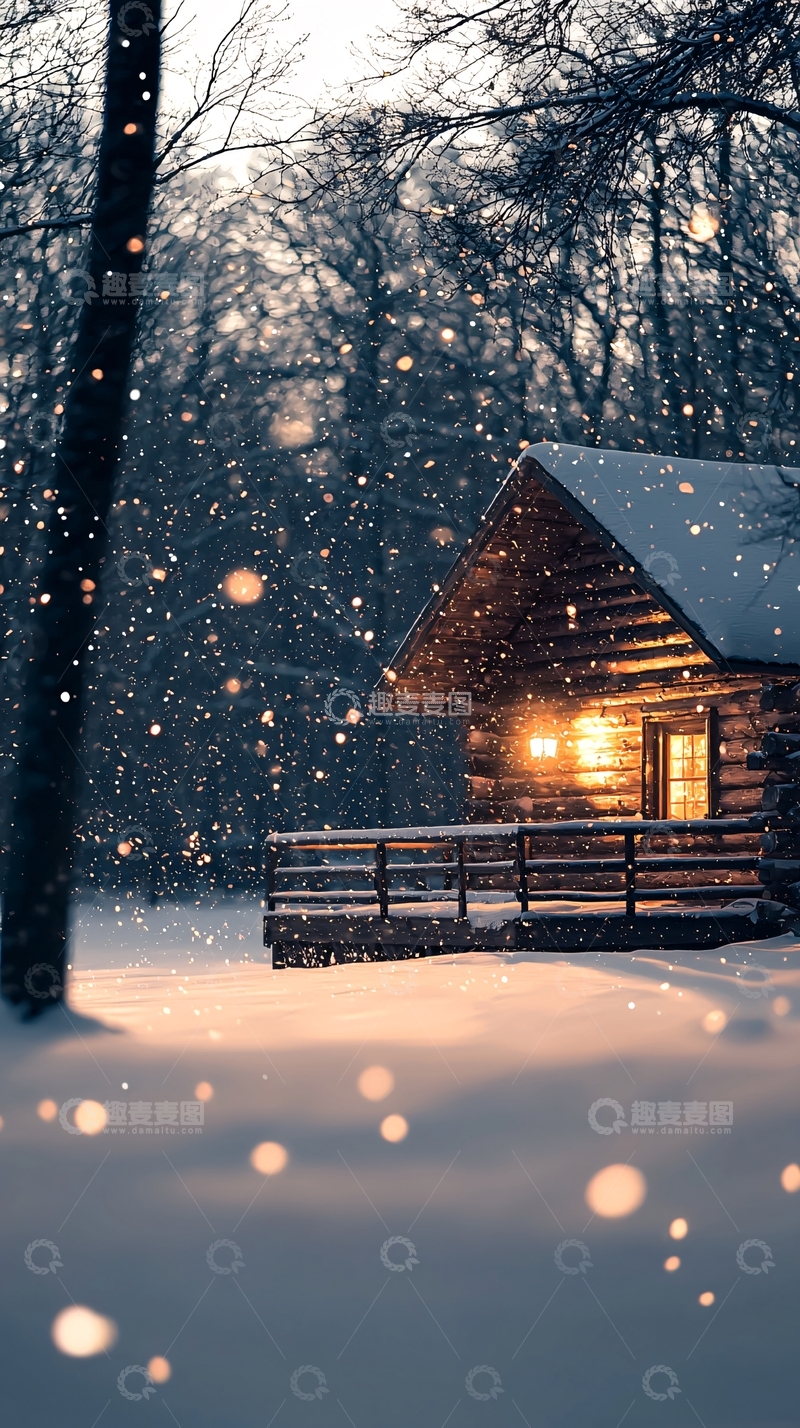 高清大图下载【趣麦麦图】冬夜小屋雪景