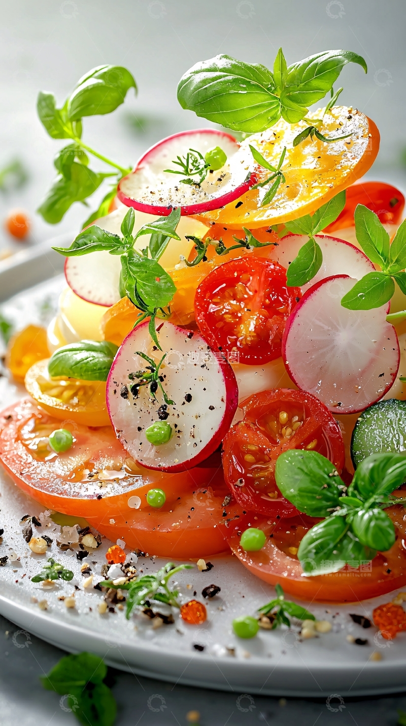 高清大图下载【趣麦麦图】色彩斑斓的蔬菜沙拉堆叠