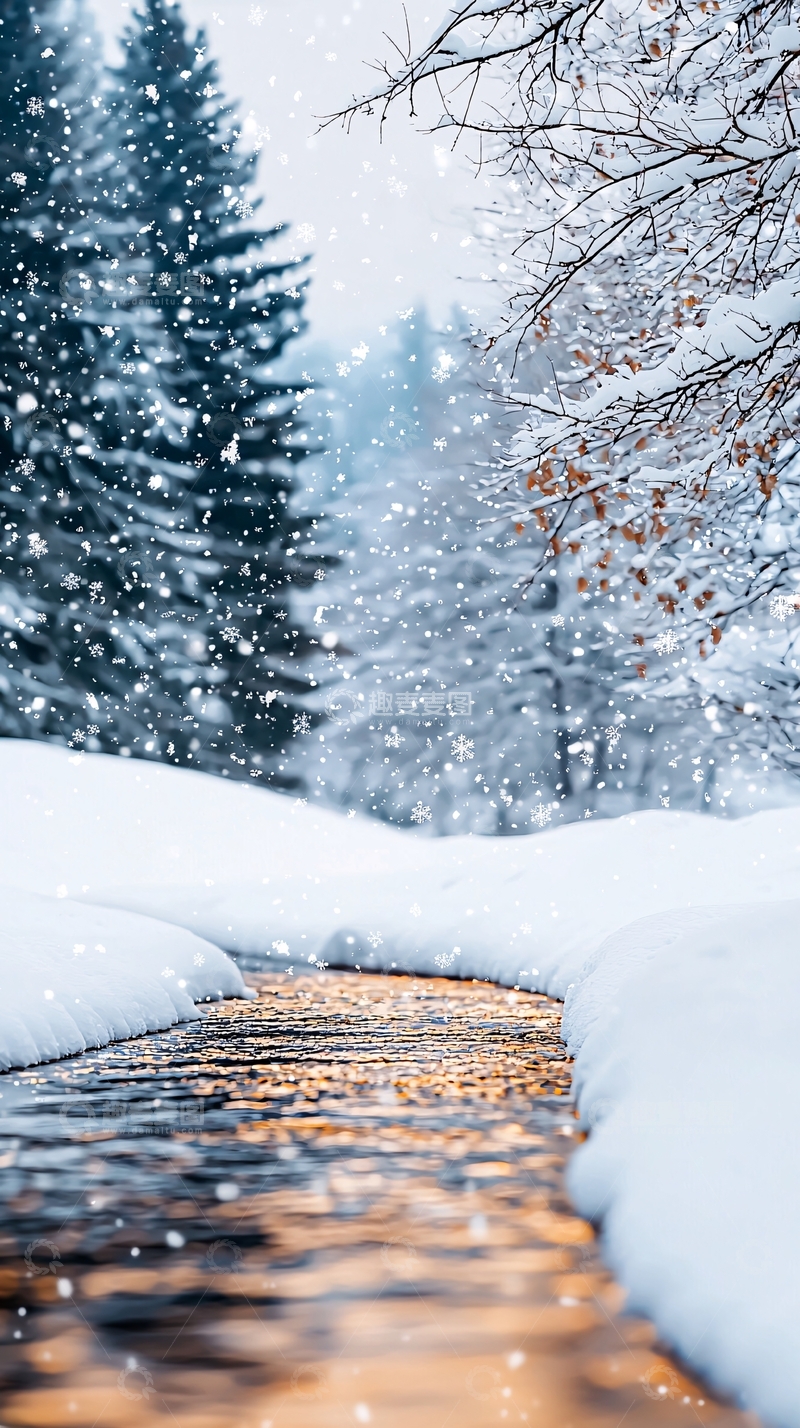 高清大图下载【趣麦麦图】冬日雪景小溪