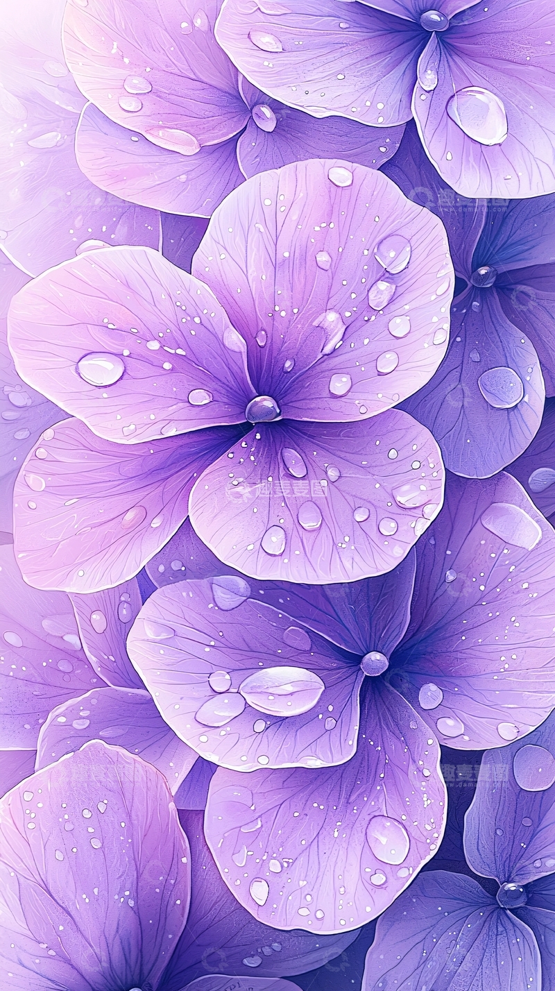 高清大图下载【趣麦麦图】紫色花朵水滴背景图