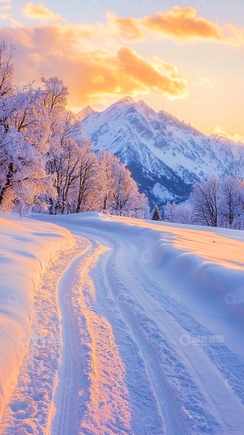 高清大图下载【趣麦麦图】冬日雪景山间小路