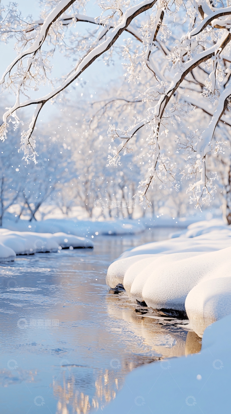 高清大图下载【趣麦麦图】冬日雪景河流风景