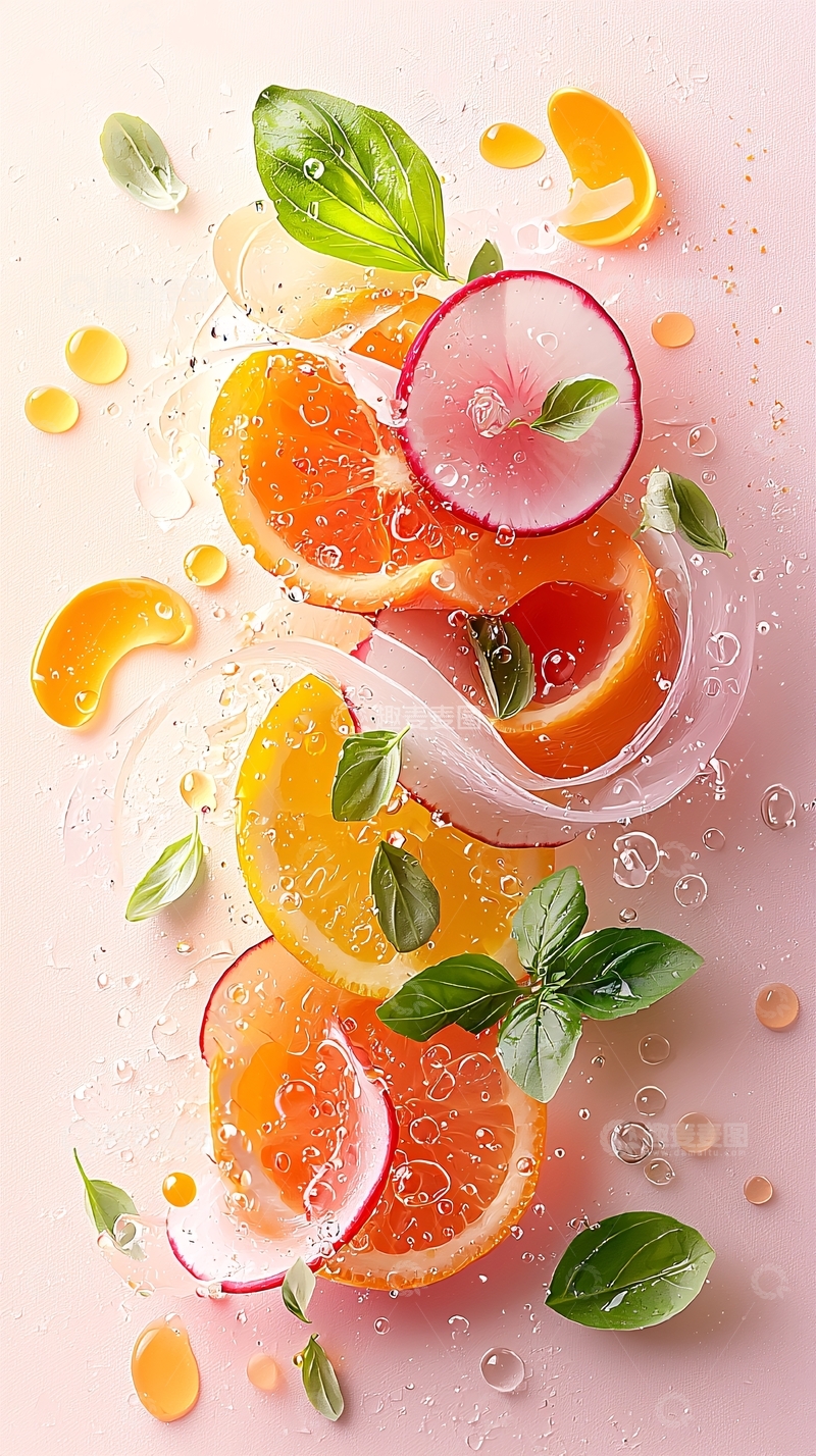高清大图下载【趣麦麦图】清新水果切片与薄荷叶创意排列