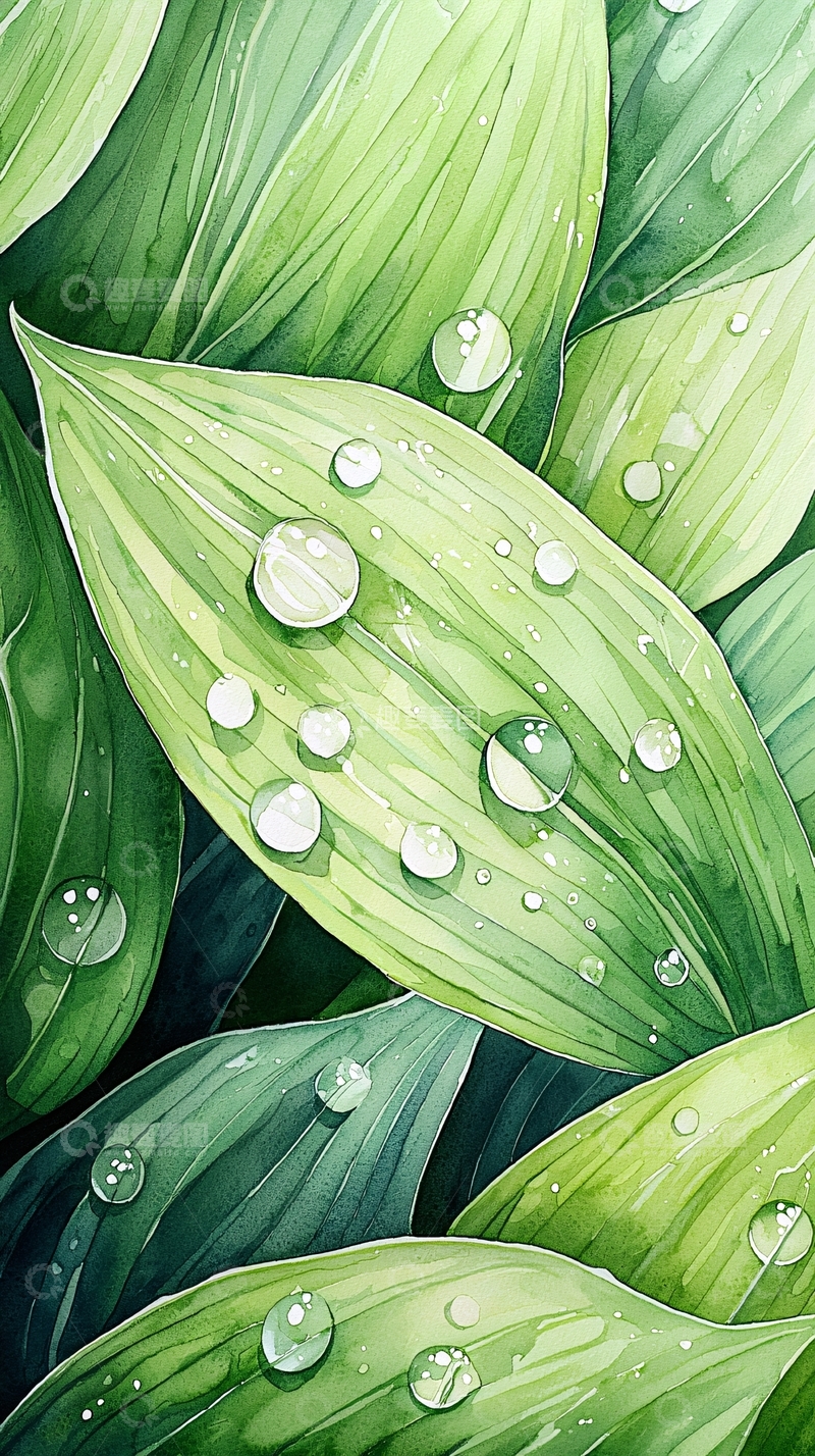 高清大图下载【趣麦麦图】雨后清新绿叶水珠