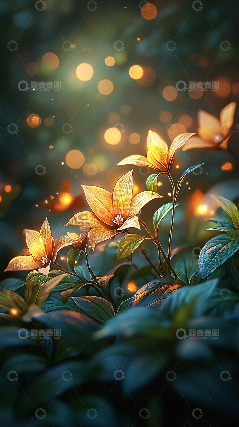 高清大图下载【趣麦麦图】梦幻森林中的橙色花朵