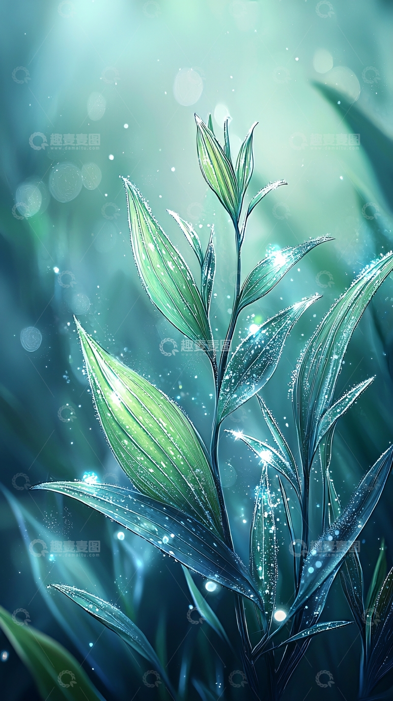 高清大图下载【趣麦麦图】梦幻绿色植物光影背景