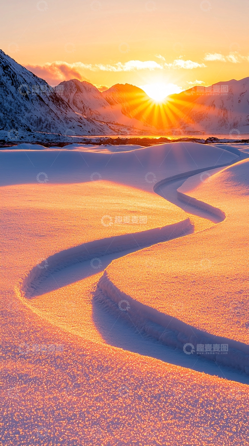 高清大图下载【趣麦麦图】雪地日出风景