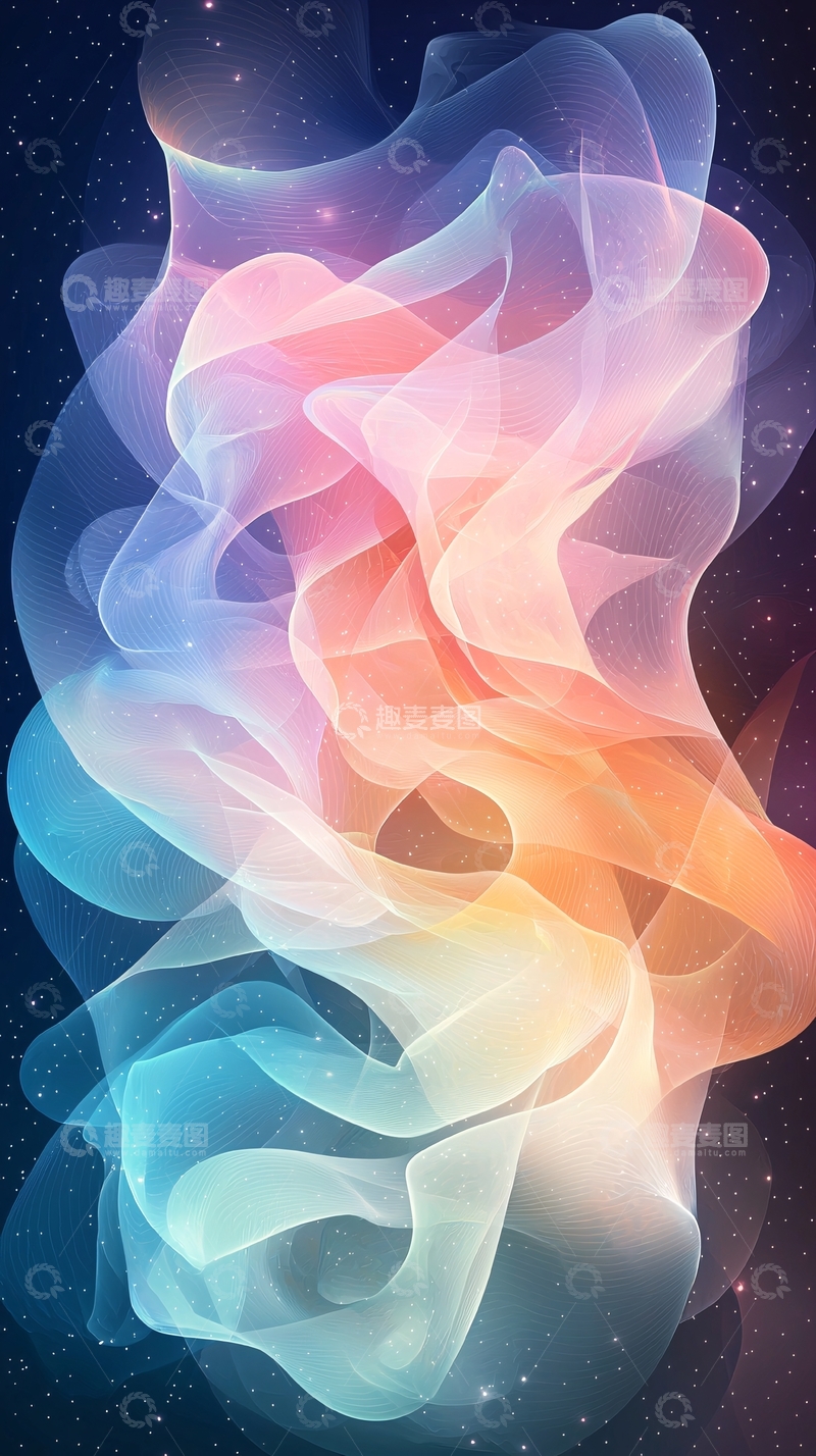 高清大图下载【趣麦麦图】梦幻色彩流动线条背景