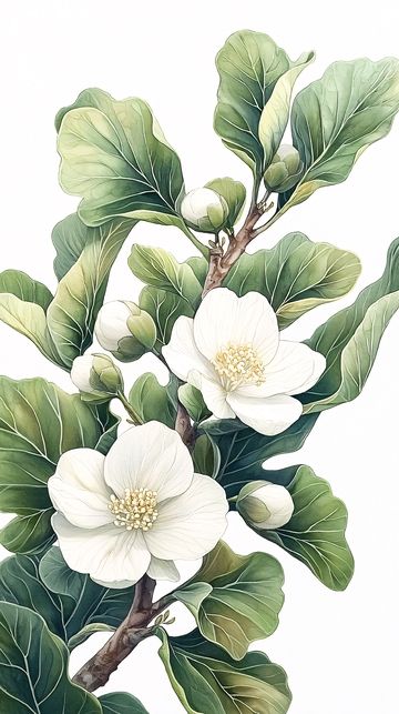 玉兰花树枝插画