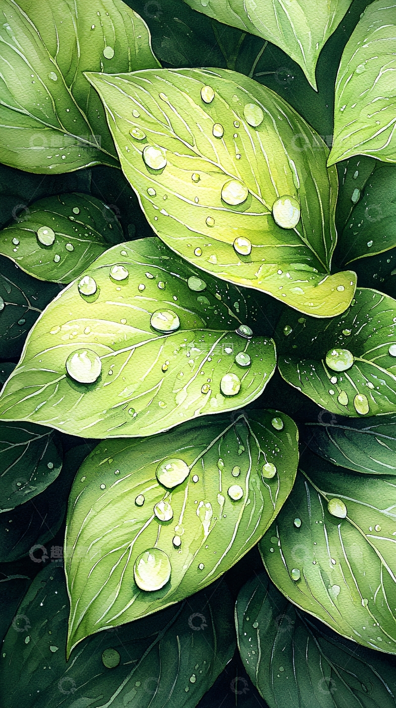 高清大图下载【趣麦麦图】雨后绿色植物叶子水珠