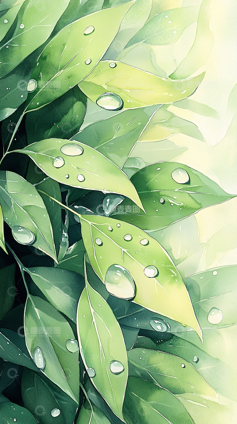 高清大图下载【趣麦麦图】雨后清新绿叶水珠