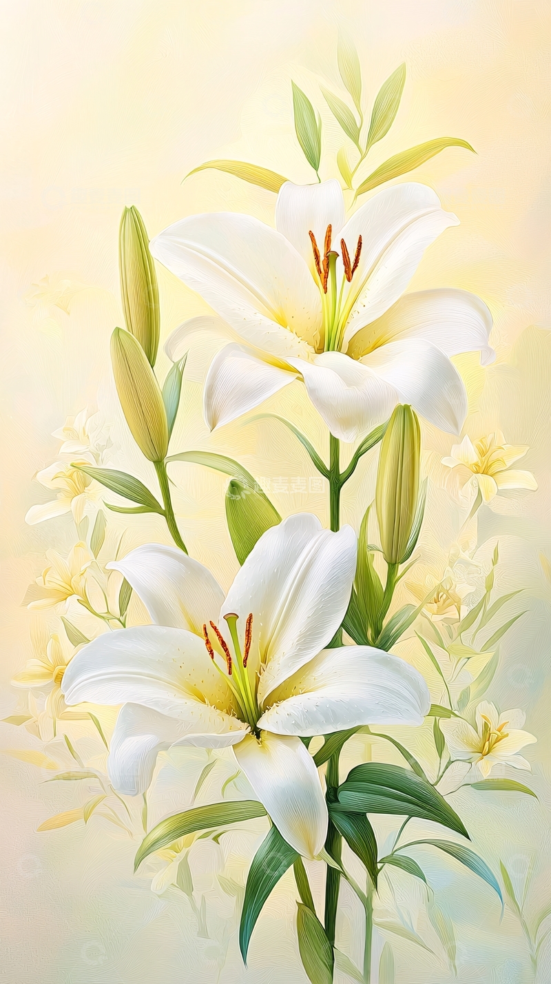 高清大图下载【趣麦麦图】百合花束艺术插画