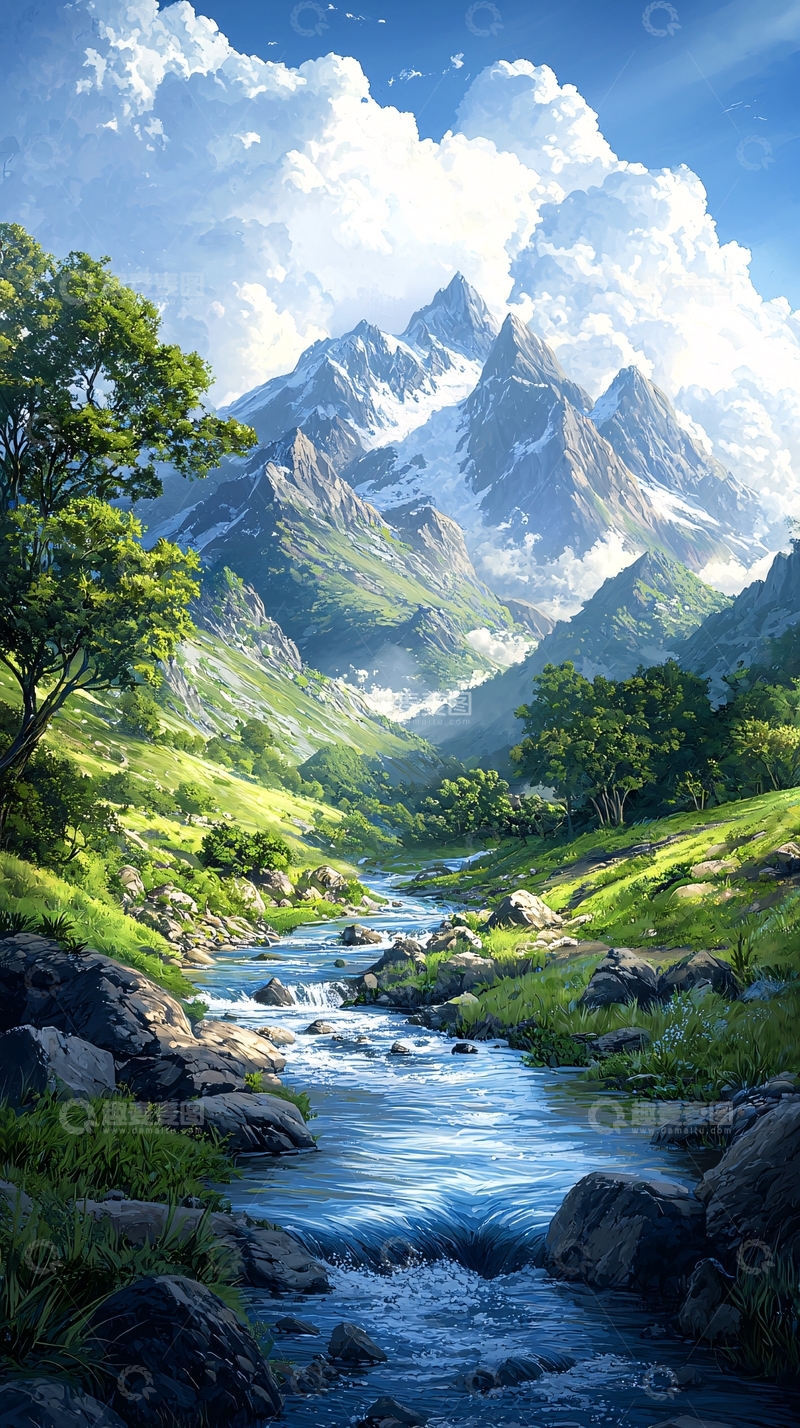 高清大图下载【趣麦麦图】雪山溪流自然风光