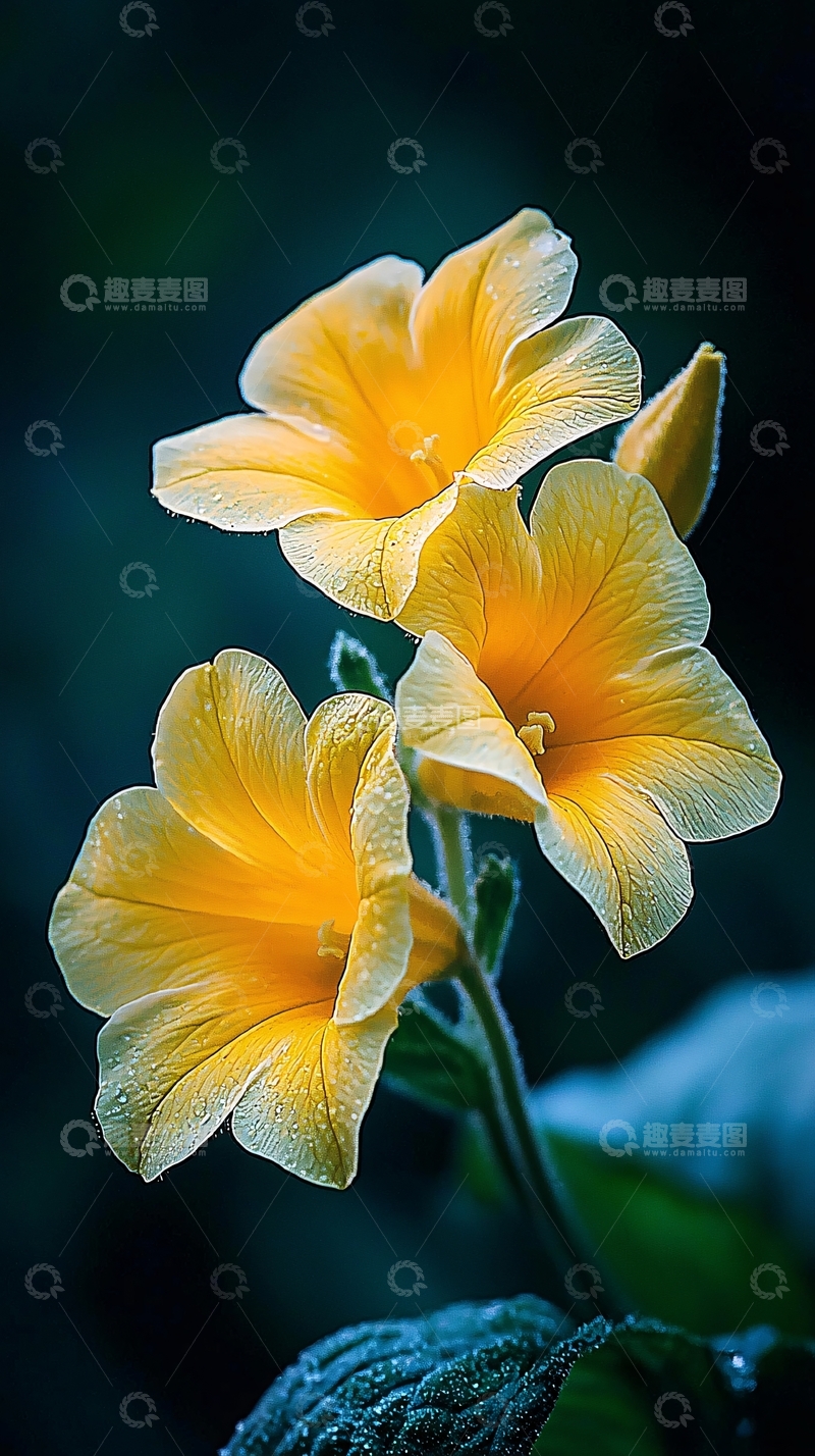 高清大图下载【趣麦麦图】清晨露珠中的黄色花朵