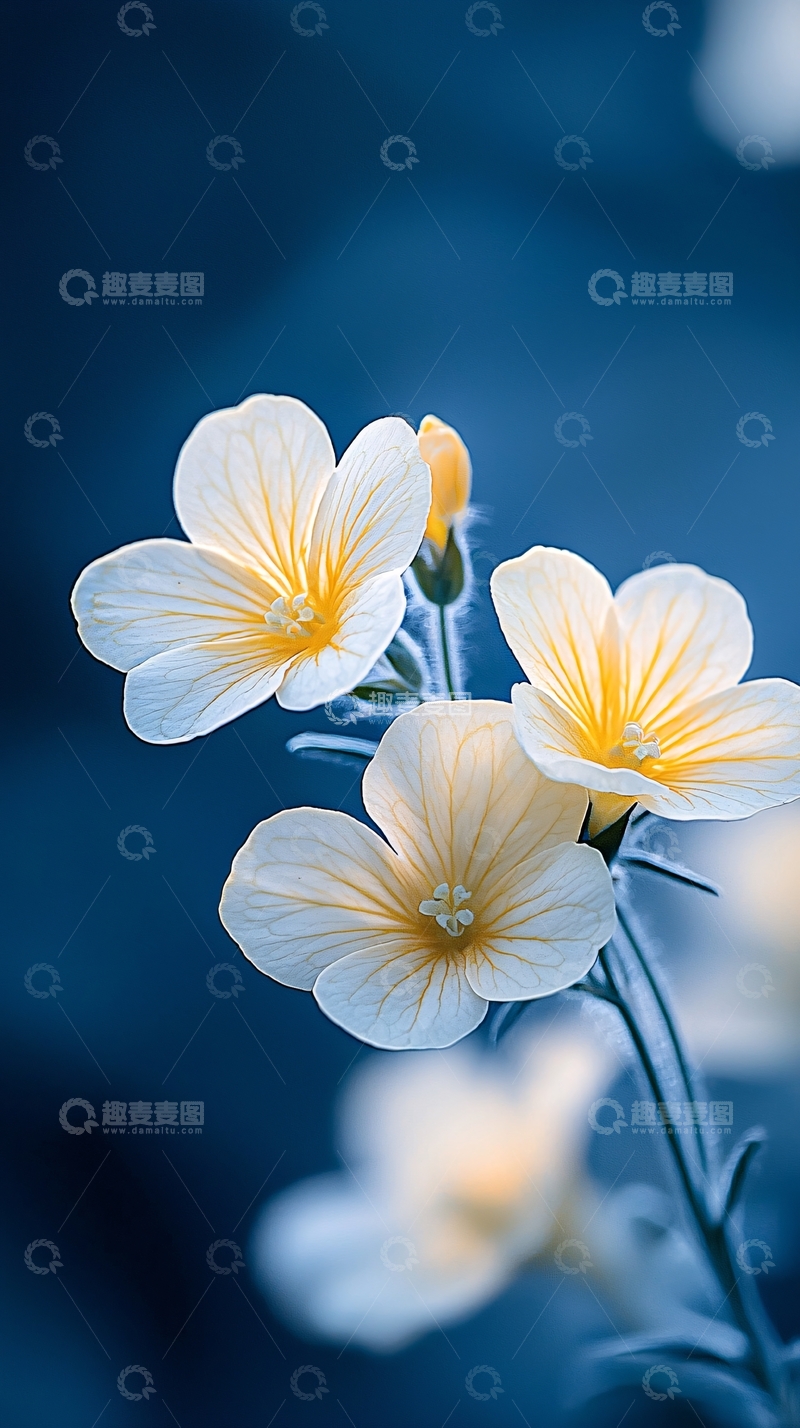 高清大图下载【趣麦麦图】蓝色背景下的白色花朵