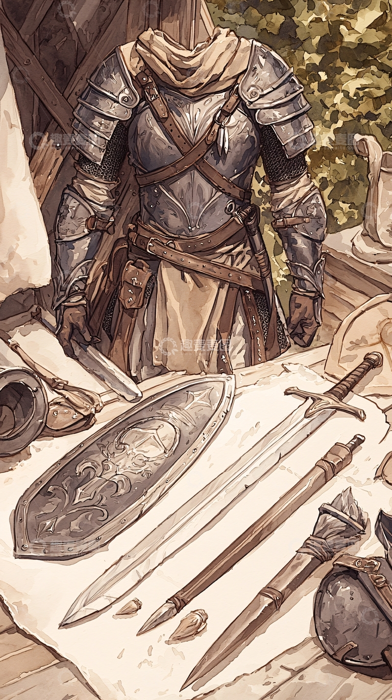 高清大图下载【趣麦麦图】中世纪战士装备展示