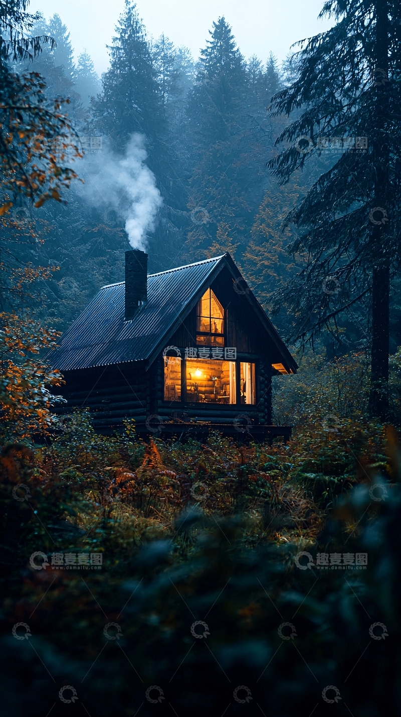 高清大图下载【趣麦麦图】深林中的温暖小屋