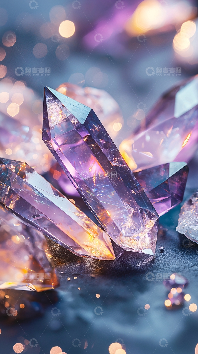 高清大图下载【趣麦麦图】梦幻紫色水晶宝石群