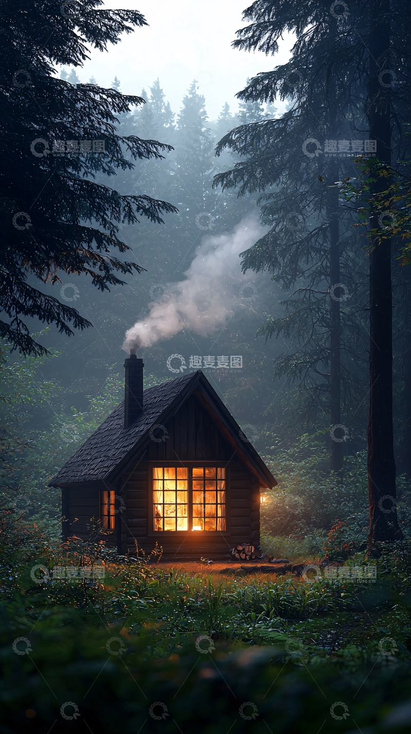 高清大图下载【趣麦麦图】森林中的温馨小屋
