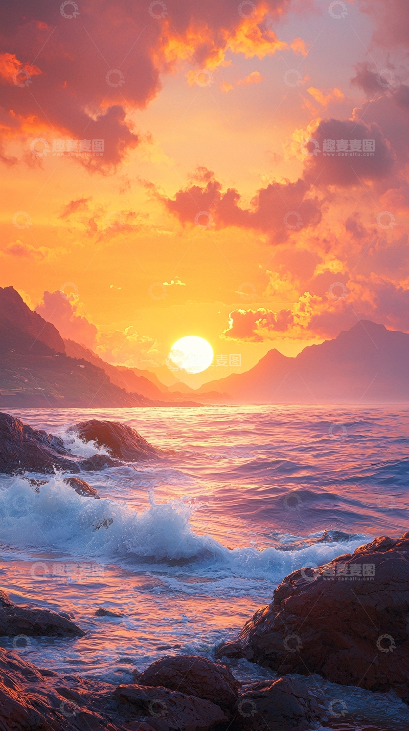 高清大图下载【趣麦麦图】日落海景自然风光