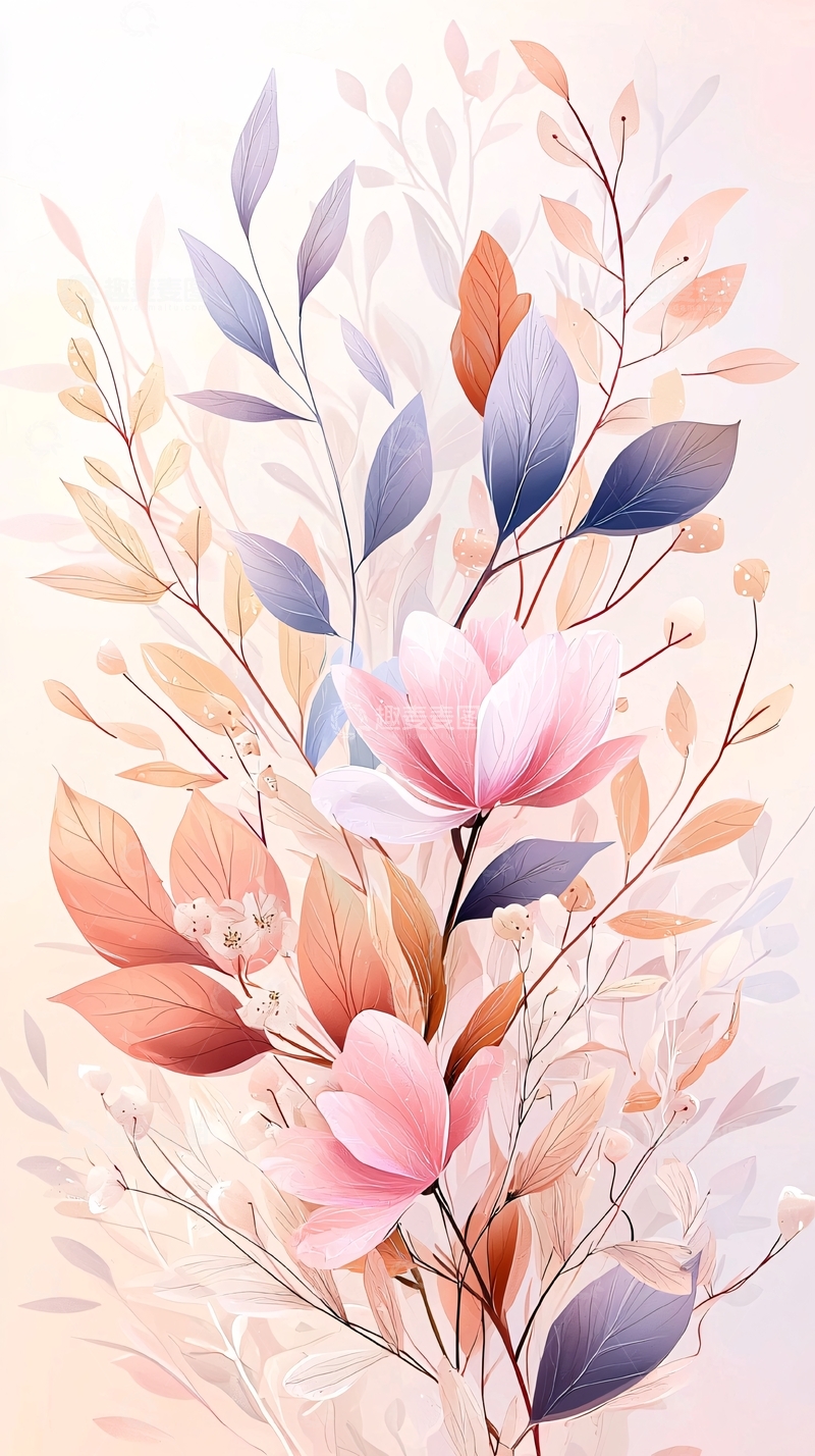 高清大图下载【趣麦麦图】秋日花卉手绘插画素材