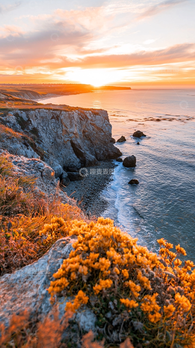 高清大图下载【趣麦麦图】日落海边悬崖风景