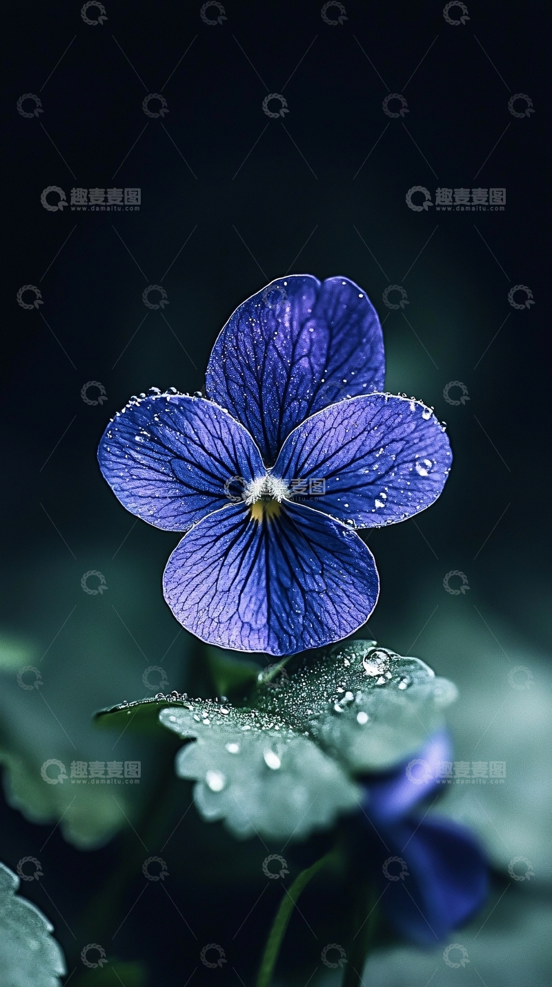 高清大图下载【趣麦麦图】蓝色小花露珠自然背景