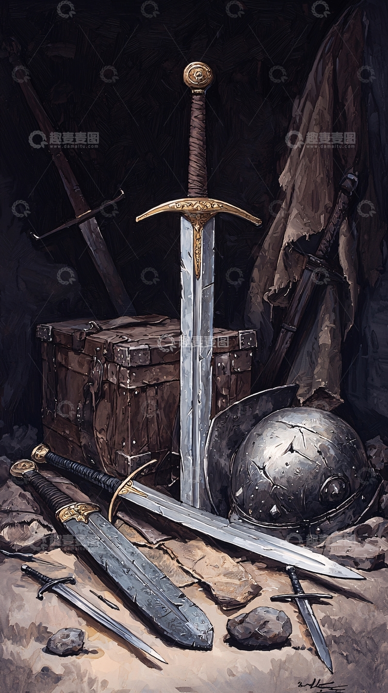 高清大图下载【趣麦麦图】中世纪宝藏与剑盔