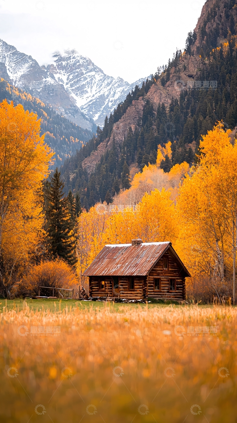 高清大图下载【趣麦麦图】秋日山间小屋风景