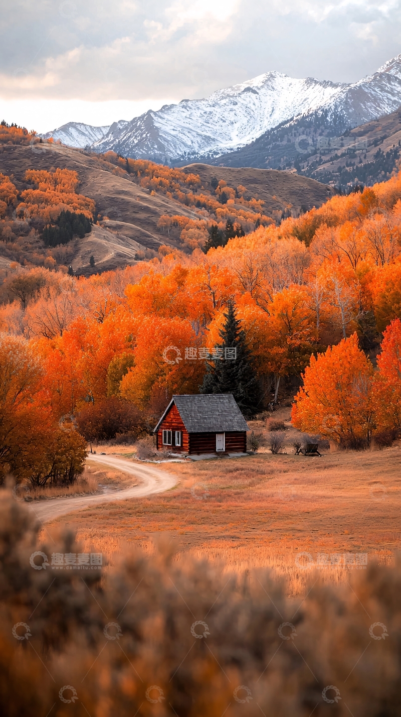 高清大图下载【趣麦麦图】秋日山间小屋风景