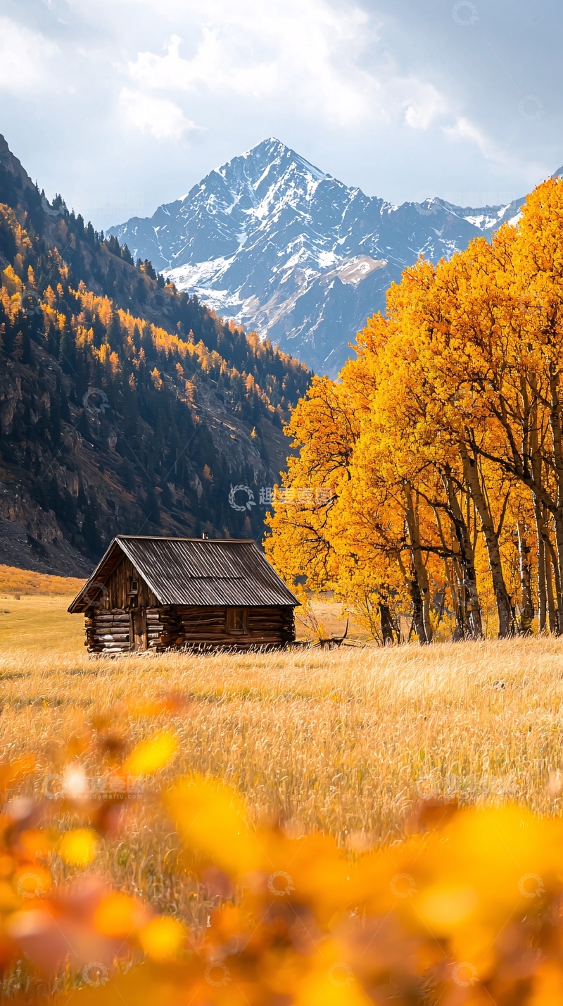 高清大图下载【趣麦麦图】秋日山间小屋风景