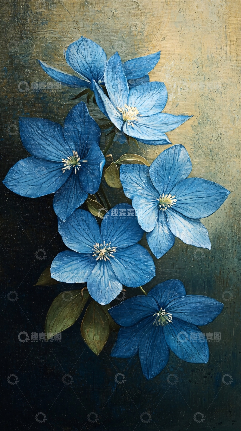 高清大图下载【趣麦麦图】蓝色花朵艺术画背景
