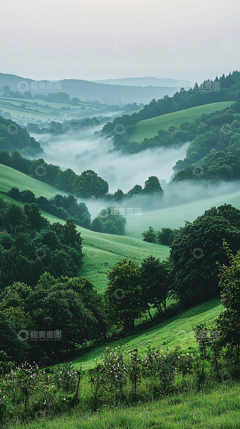 高清大图下载【趣麦麦图】晨雾中的绿色山谷