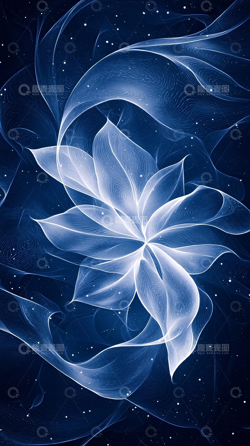 高清大图下载【趣麦麦图】蓝色星空下的梦幻花朵