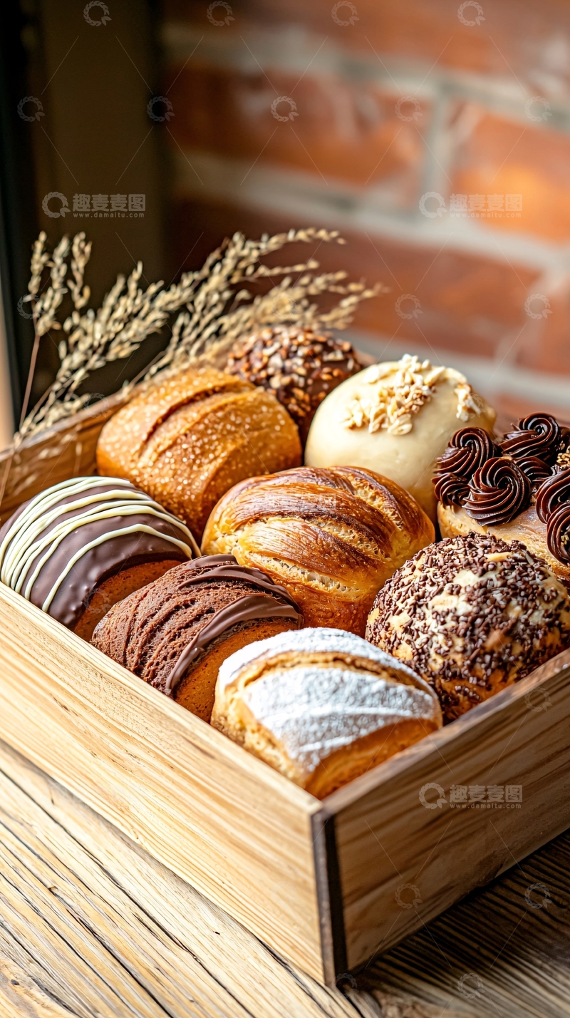 高清大图下载【趣麦麦图】美味糕点木盒装展示