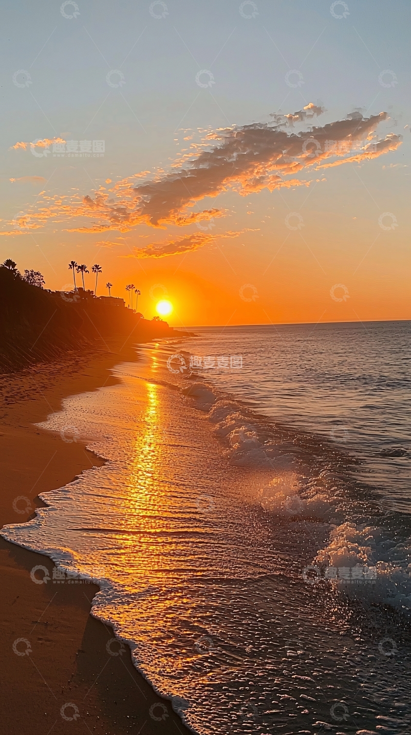 高清大图下载【趣麦麦图】日落海滩海浪沙滩风景