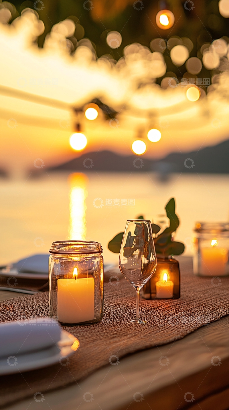 高清大图下载【趣麦麦图】海边烛光晚餐浪漫场景