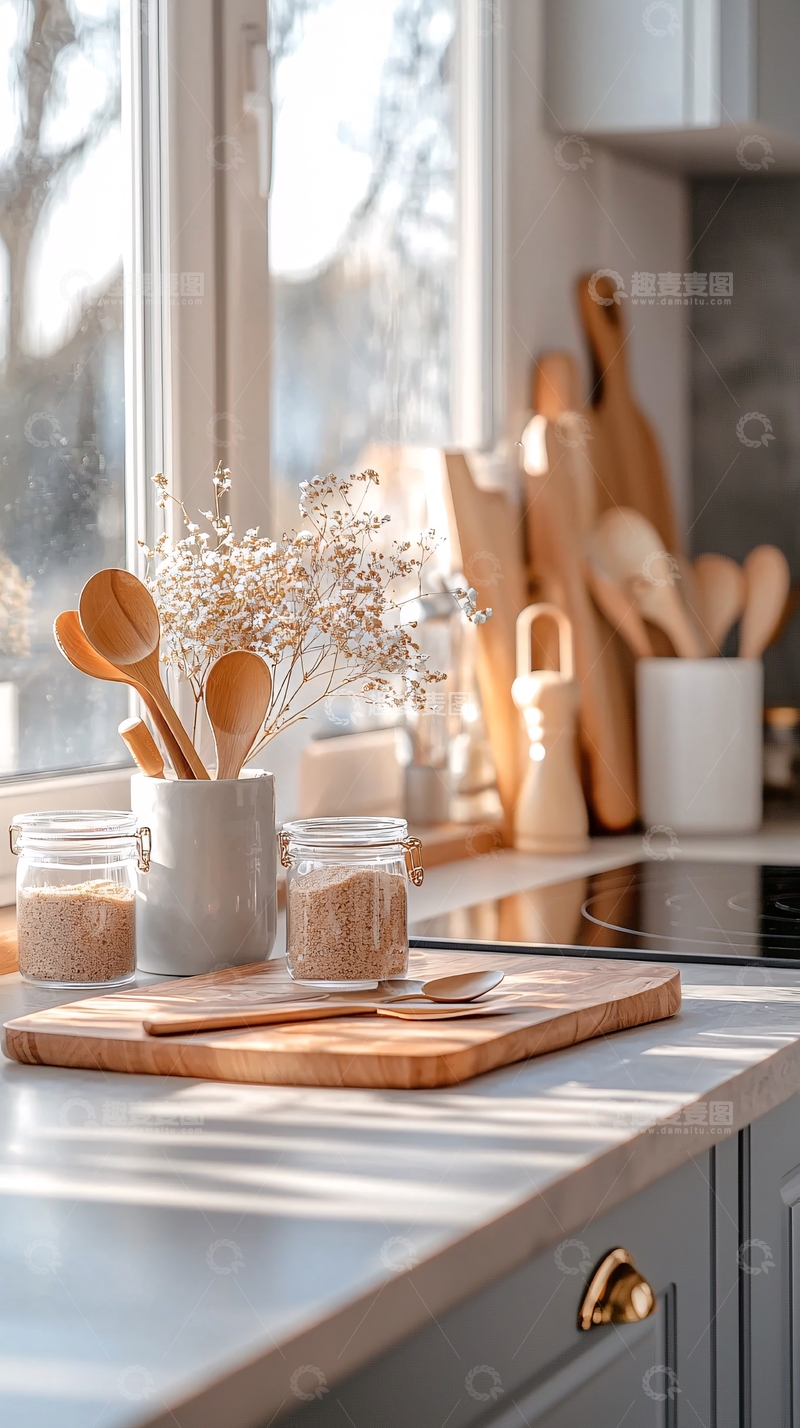 高清大图下载【趣麦麦图】温馨厨房阳光下的餐桌布置
