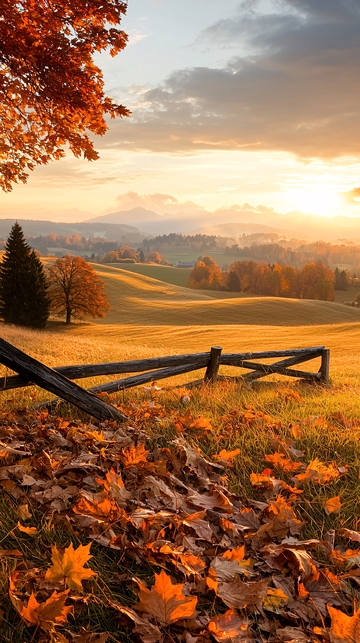 秋日山间木栅栏风景