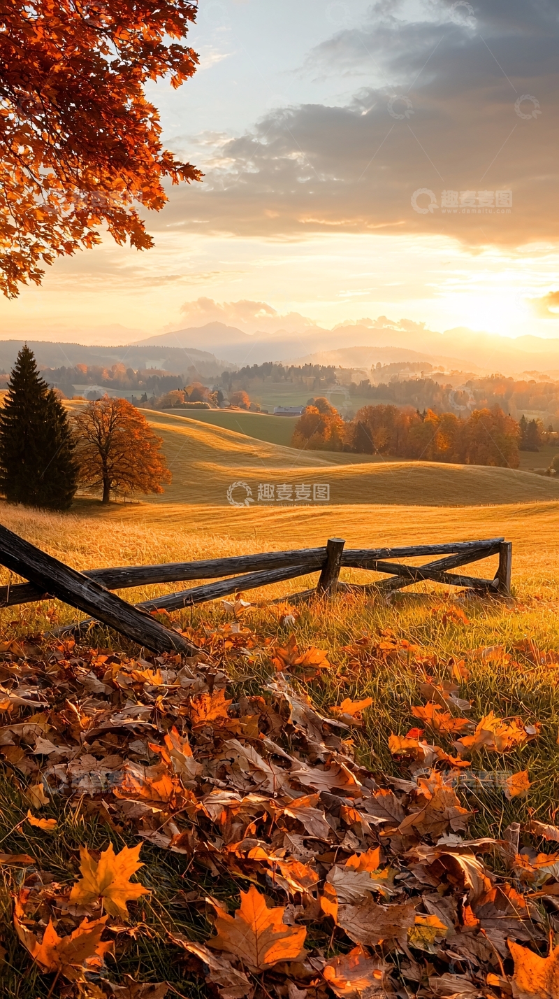 高清大图下载【趣麦麦图】秋日山间木栅栏风景