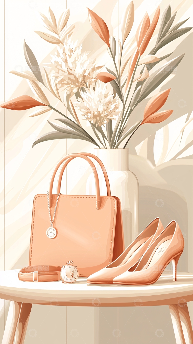高清大图下载【趣麦麦图】优雅时尚配饰与花卉插图