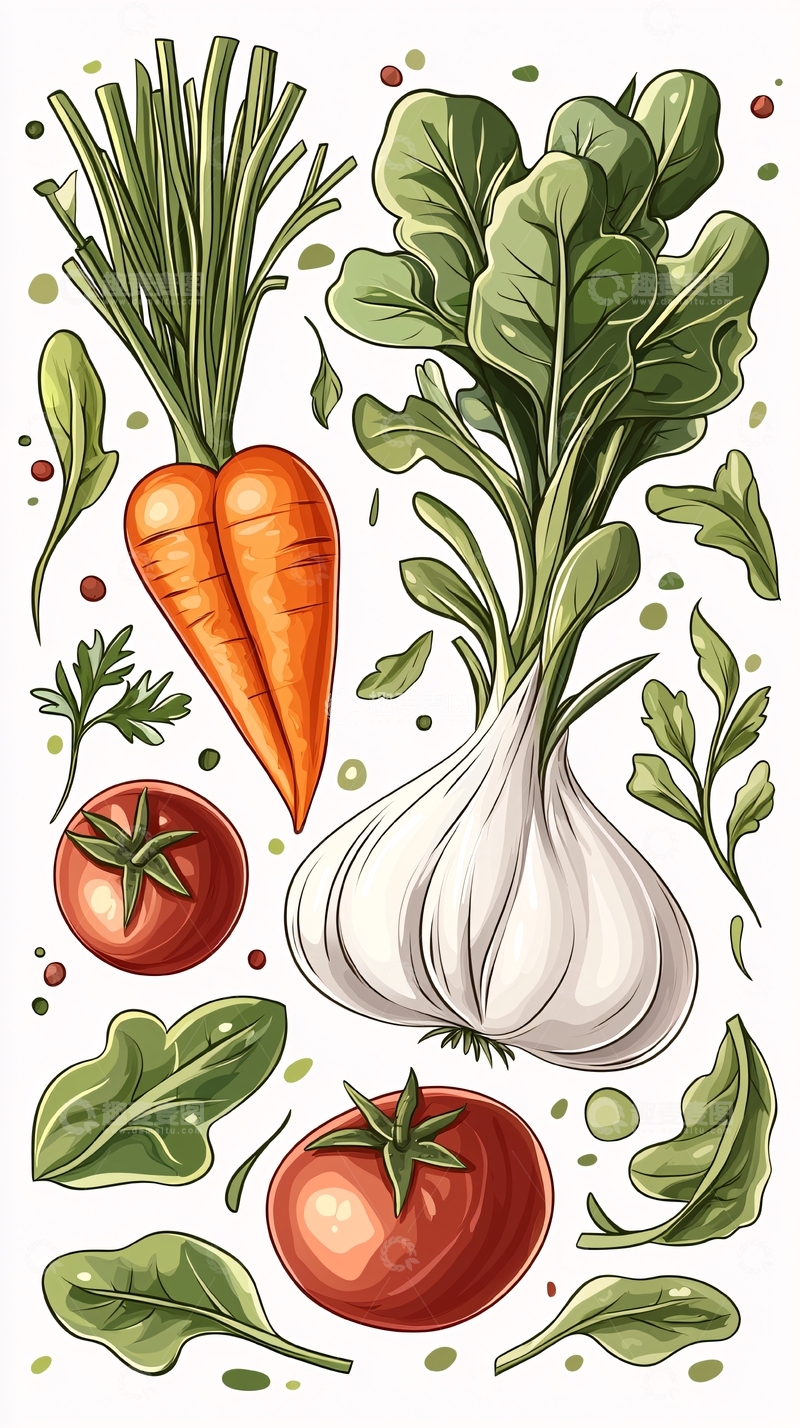 高清大图下载【趣麦麦图】新鲜蔬菜插画素材集