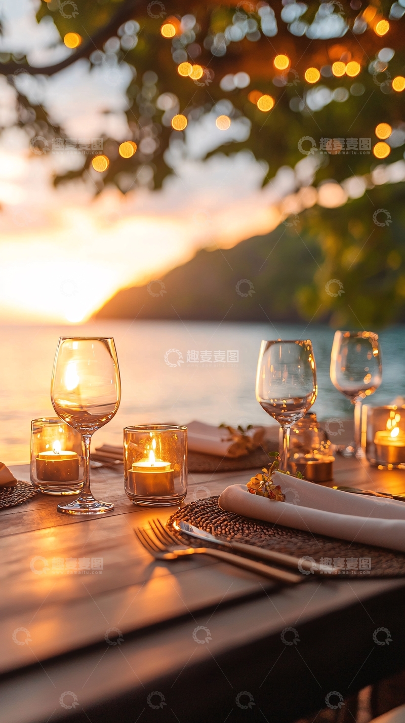 高清大图下载【趣麦麦图】海边烛光晚餐浪漫场景