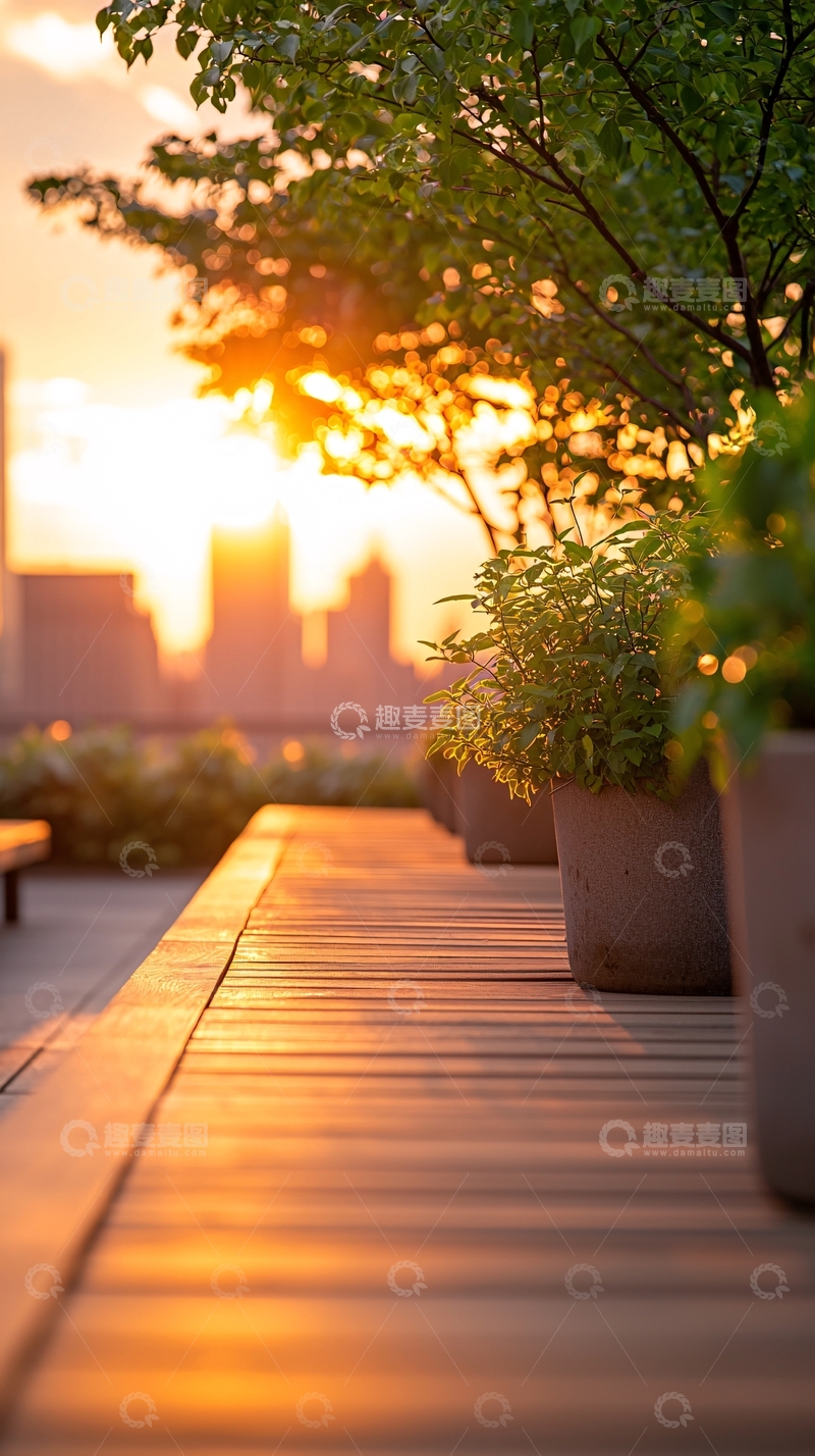 高清大图下载【趣麦麦图】日落时分的城市阳台